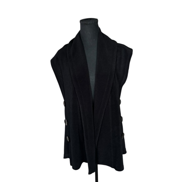 Soft Surroundings Black Draped Sleeveless Vest | Open Front Button Sides | PL - Picture 2 of 8